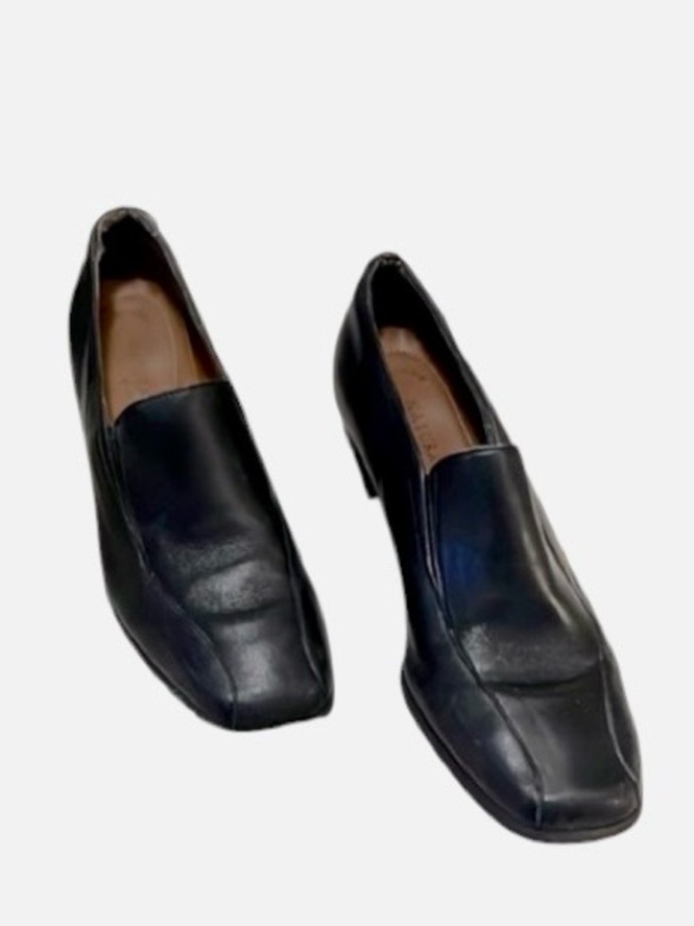 NATURALIZER Women’s Slip On Black Leather Block Heel Square Toe Loafer Pumps 6.5